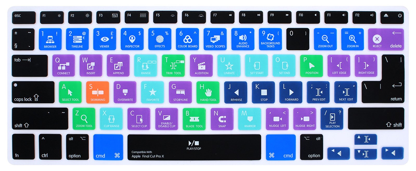 MMDW FCPX Final Cut Pro X Shortcuts Keyboard Skin Hot Keys Keyboard Cover for MacBook Pro 13" 15" 17"(with or w/out Retina Display) Silicone Skin for MacBook Old Air 13", European/USA Keyboard Layout