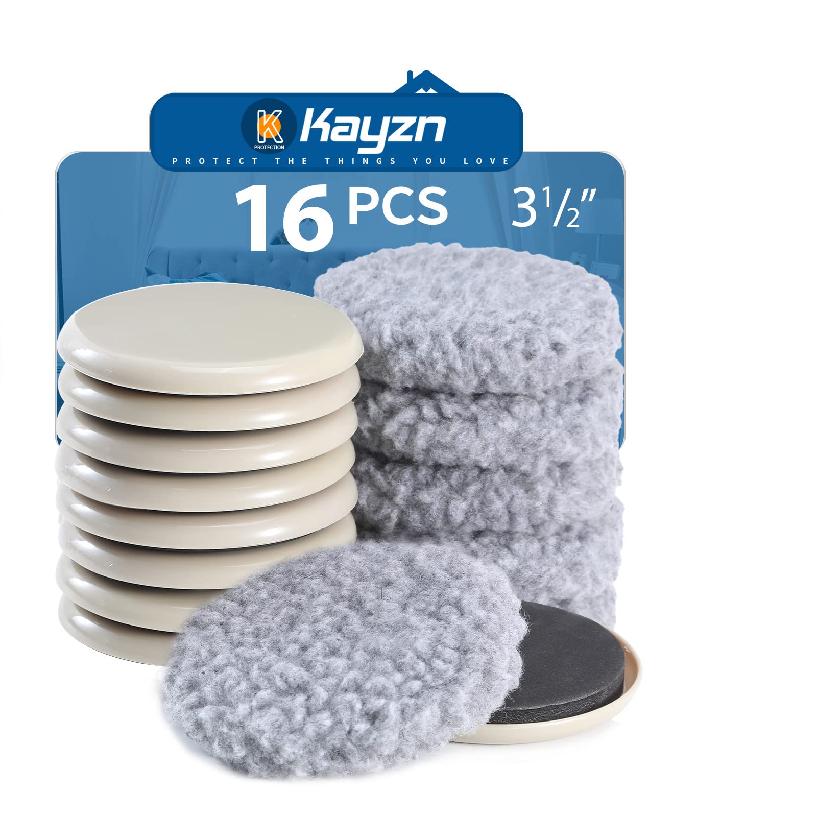 Photo 1 of Kayzn Furniture Sliders, Multi-Surface 2-in-1 Reusable Sliders for Carpet & Hardwood Floors, 8 Pack 3 1/2" Moving Pads and 8 Hardwood Socks, Protect Floors and Easy to Move Your Furniture
