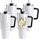 D·S 4 Pack Sublimation Tumblers 40 OZ with Handle Blank Insulated Large Tumbler Bulk, Coffee Travel Cups Stainless Steel Travel Mug for Diy Craft Heat Press Print