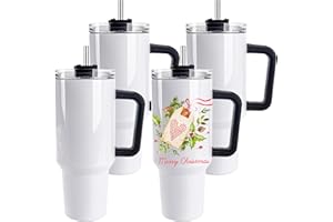 D·S 4 Pack Sublimation Tumblers 40 OZ with Handle Blank Insulated Large Tumbler Bulk, Coffee Travel Cups Stainless Steel Travel Mug for Diy Craft Heat Press Print