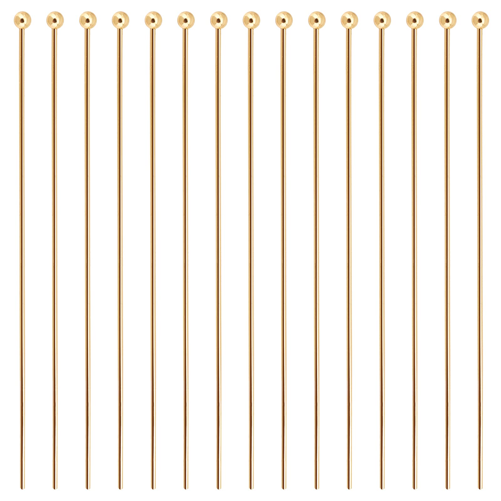BENECREAT 100Pcs 18K Gold Plated Brass Ball Head Pins, 0.8mm Wire Headpins for Earring Bracelet Jewelry Making