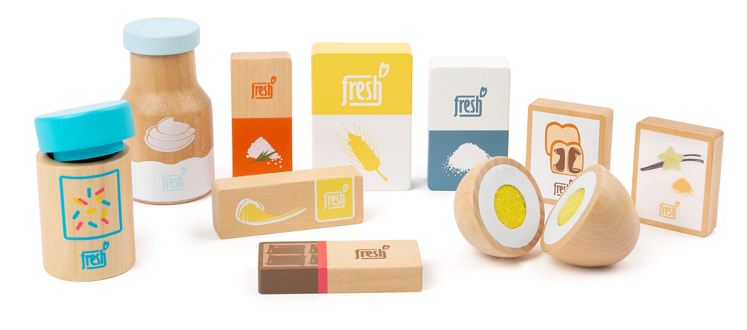 Small Foot 11442 Baking Ingredients Fresh Made of Wood, Play Set as Accessory for Children's Play Kitchens and Play Stores