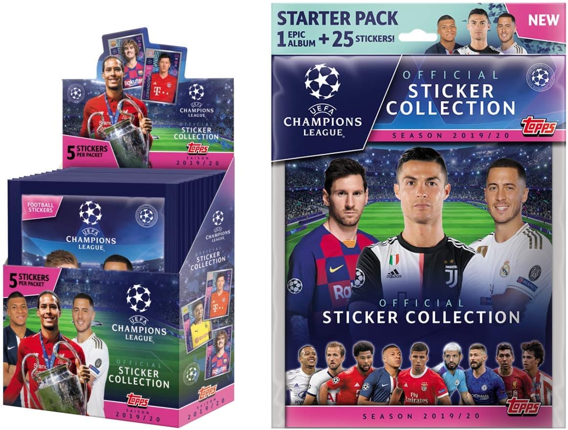 Champions League 2019-20 Topps Stickers - Box & Starter Pack Combo (Album & 175 Stickers)