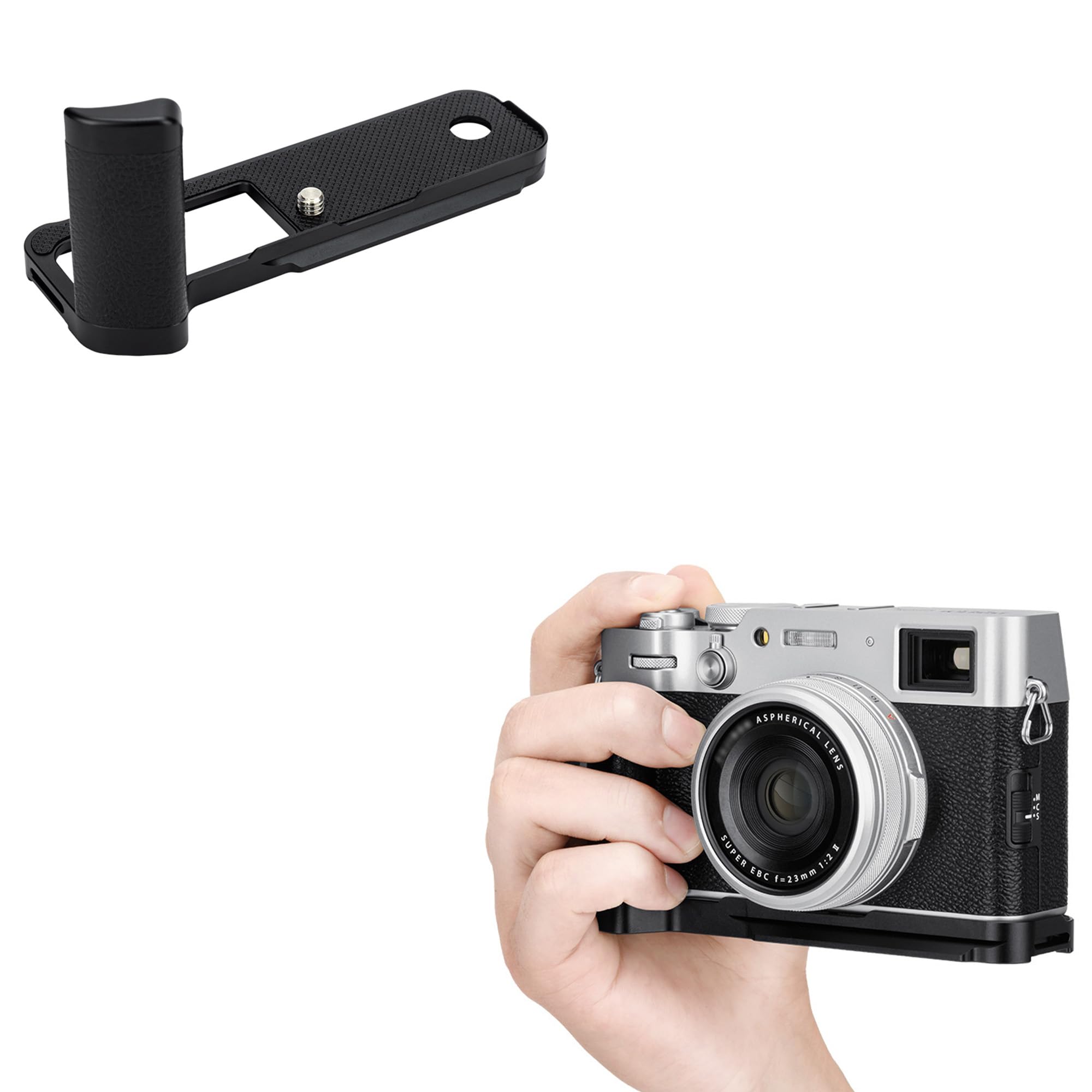 JJC Metal L-Shape Hand Grip Compatible with Fujifilm X100VI Camera, 1/4-20 Hole, Quick Release Acra Type Handgrip, Enhance Hand-held Feeling (Black)