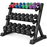 Grefinity 3 Tier Dumbbell Rack, Weight Rack for Home Gym, Stand Only | Heavy steel rack, holds 10 pairs, fits all dumbbells, non‑slip floor pad
