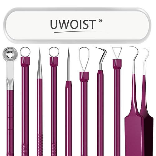 Blackhead Remover Tools, Face Scraper for Deep Cleaning, Pimple Popper Tool kit, Skin Scrubber Face Spatula, Skin Care Tool for Men and Women (Rose red)