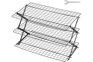 3 Tier Collapsible Cooling Rack with Wrench Non Rust Folding Baking Drying Wire Cooling Rack Adjustable 15.75×9.84 Inch Wire 