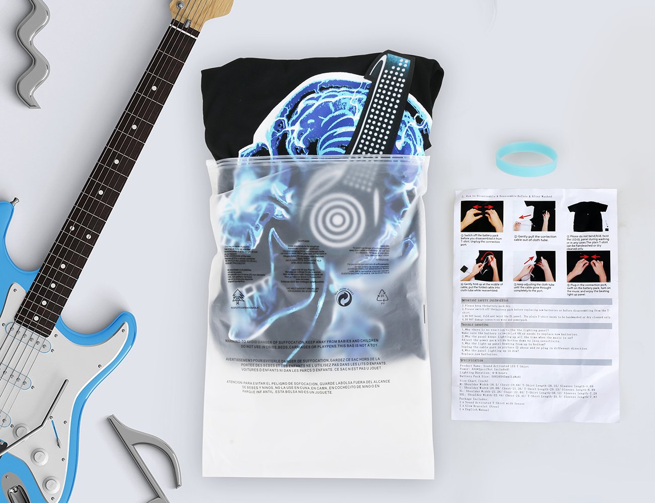 LED T Shirt Sound Activated Funny Shirts Light Up Equalizer Animation Clothes Fancy Dress for Party Hiphop Halloween Concert Cosplay Birthday Gift with Headphone Skull Design, Bonus Glow Bracelet