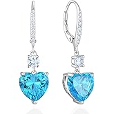 Vesitim Women's Heart Dangle Earrings Sterling Silver Solitaire Drop Earring Birthstone Leverback Jewelry Gift