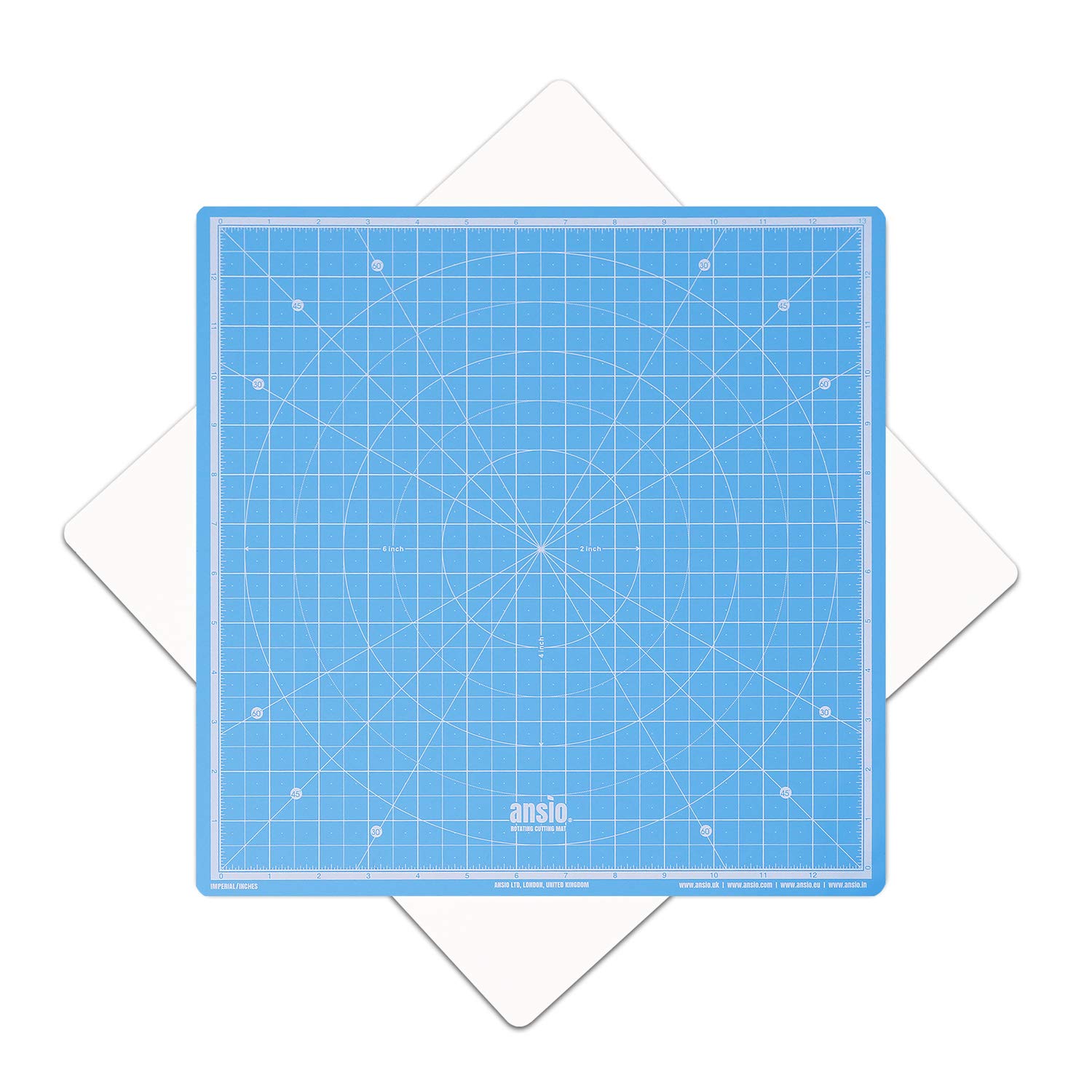 ANSIO 360° Rotating Self Healing Cutting Mat - Craft, Quilting, Sewing, Scrapbooking, Fabric & Papercraft - Imperial 13 Inch x 13 Inch Square Self Healing Rotating Cutting mat - Sky Blue