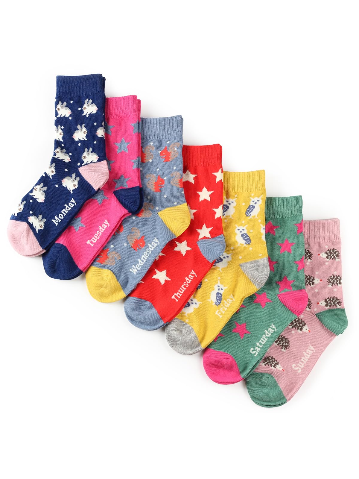 Photo 1 of COTTON DAY 7 Days of the Week Gift Box Kids Girls Short Socks Cute Animal Stars 6-8 years Size M (8)