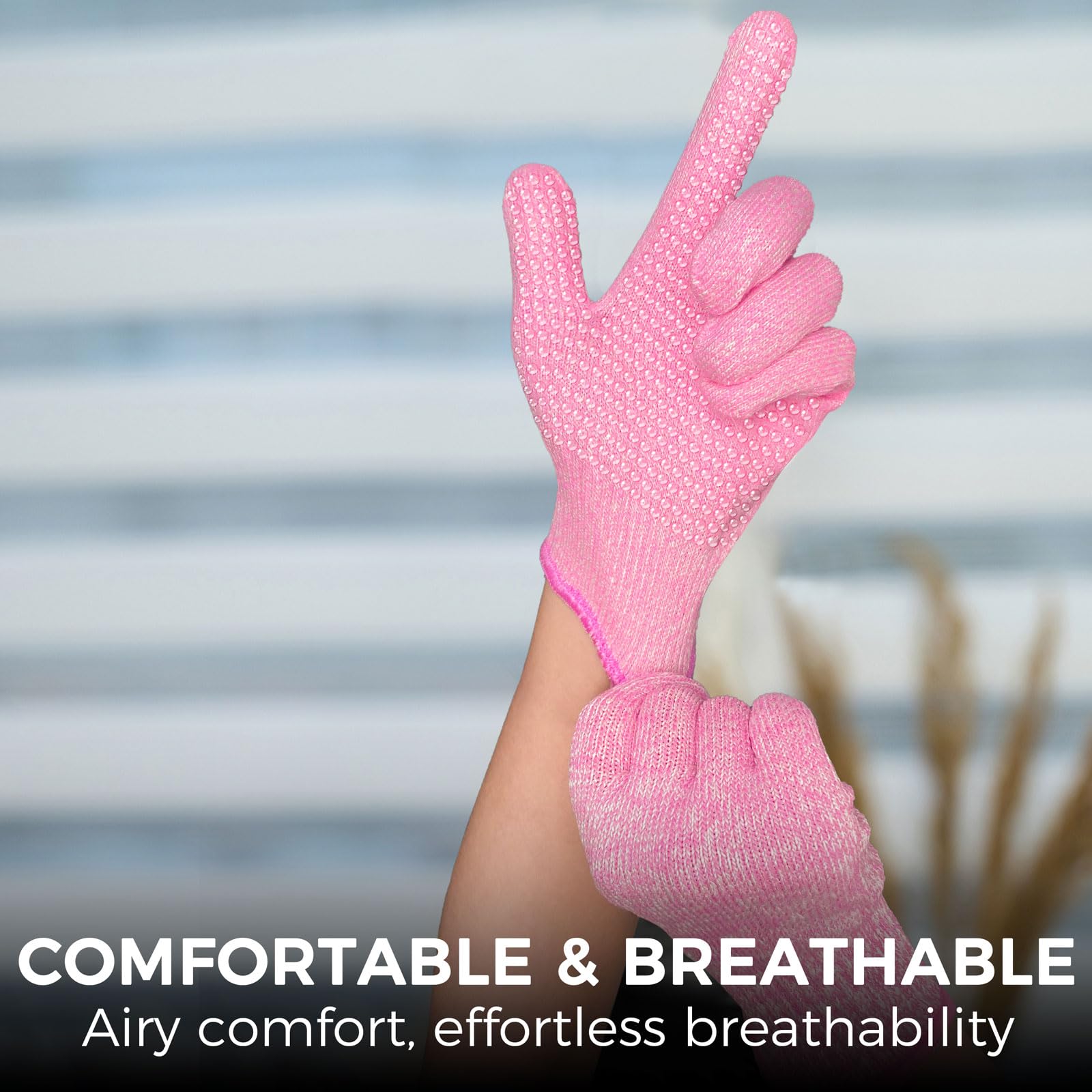 Evridwear Cutting Gloves Level 5 Cut Resistant, Food Safe Gloves with Non-Slip Grip for Kitchen, Meat Cutting & Mandoline Use, 2 Pairs (M, Pink+Gray)