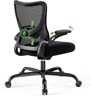 Silla Escritorio Ergonomica: Silla Oficina de Computadora con Respaldo Alto de Malla y Soporte Lumbar Ajustable Silla Giratoria para Tareas Trabajo con Ruedas, Reposabrazos 3D