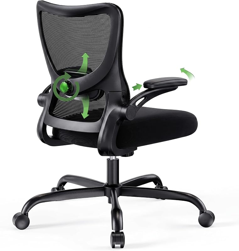 Cadeira ergonómica de secretária: Cadeira de escritório de computador com malha de costas altas e cadeira giratória ajustável para tarefas de trabalho com rodas e apoios de braço 3D