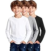 3 Pack Boys Long Sleeve Shirts Girls Cotton Crewneck T-Shirts Kids Basic Soft Long Sleeve Tees Top 5-13 Years