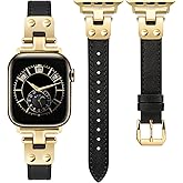 Minyee Slim Leather Band Compatible with Apple Watch Bands 38/40/41/42/44/45/46/49mm Women, Dressy Thin Soft Leather Strap with Tapered Metal Buckle for iWatch Series 11 10 9 8 7 6 5 4 SE/Ultra 3 2 1