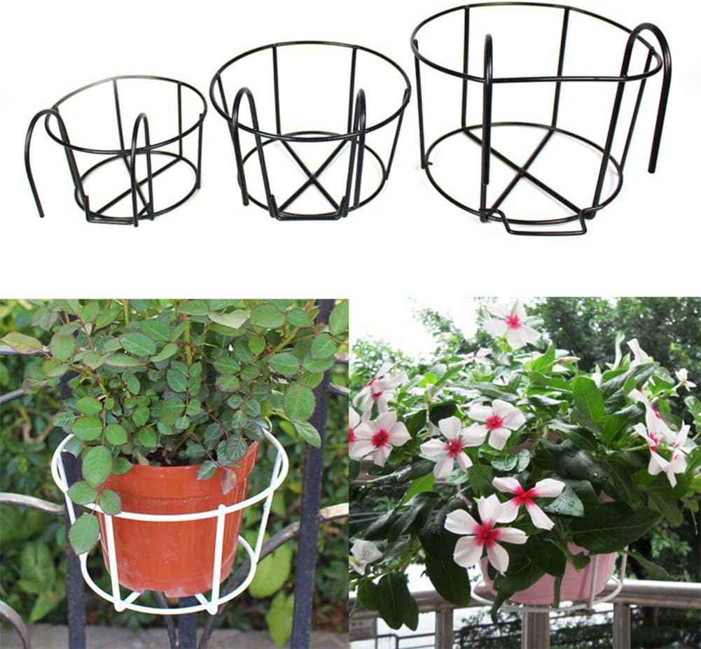Baost Iron Art Round Wire Hanging Baskets Flower Pot Holder Garden Plant Planter Flower Pot Hanger Plant Racks Supports for Indoor Outdoor Patio Balcony Porch Fence Home Decor Black XL