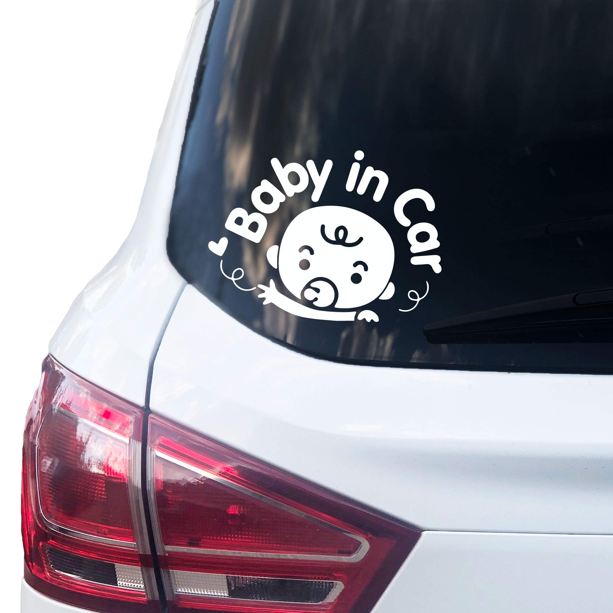 P004 Baby in Car Sticker 14 cm x 10 cm Vinyl Baby on Board (White)