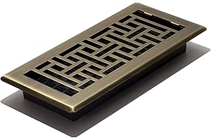 Decor Grates AJH410-A 4-Inch by 10-Inch Oriental Floor Register, Antique Brass