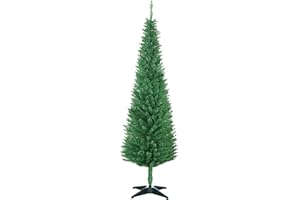 HOMCOM 6' Artificial Pencil Christmas Tree, Slim Xmas Tree with 390 Realistic Branch Tips and Plastic Stand, Light Green