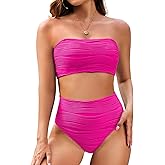 Pink Queen Women High Waisted Bikini Set 2026 Removable Strap Textured Two Piece Swimsuits Bathing Suits