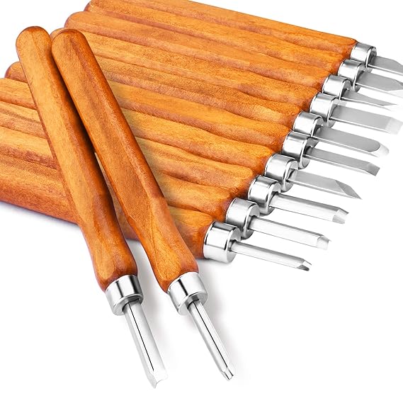 Holz-Schnitzwerkzeug Set, Kincrea 12pcs Holz-Schnitzmesser mit SK2 Professional Holzschnitzerei Meißel Set mit Schleifsteine 