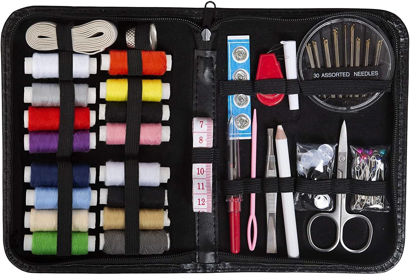 Mini Sewing Kit for Home, Travel, Camping and Emergency. Best Gift for Adults, Kids, Girls and Beginners. Quality Premium Sew Supplies Set. Leather Case with 100 Extra Pins and Safety Pins (Medium)