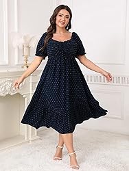 SCOMCHIC Women Plus Size Summer Dress Puff Short