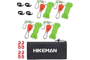Hikeman Camping Rope with Ratchet Pulley,Quick Setup Outdoor Guy Lines Adjustable Tent Tie Downs Rope Hanger for Canopy,Kayak and Canoe,Grow Light (4PCS,Fluorescent Green)