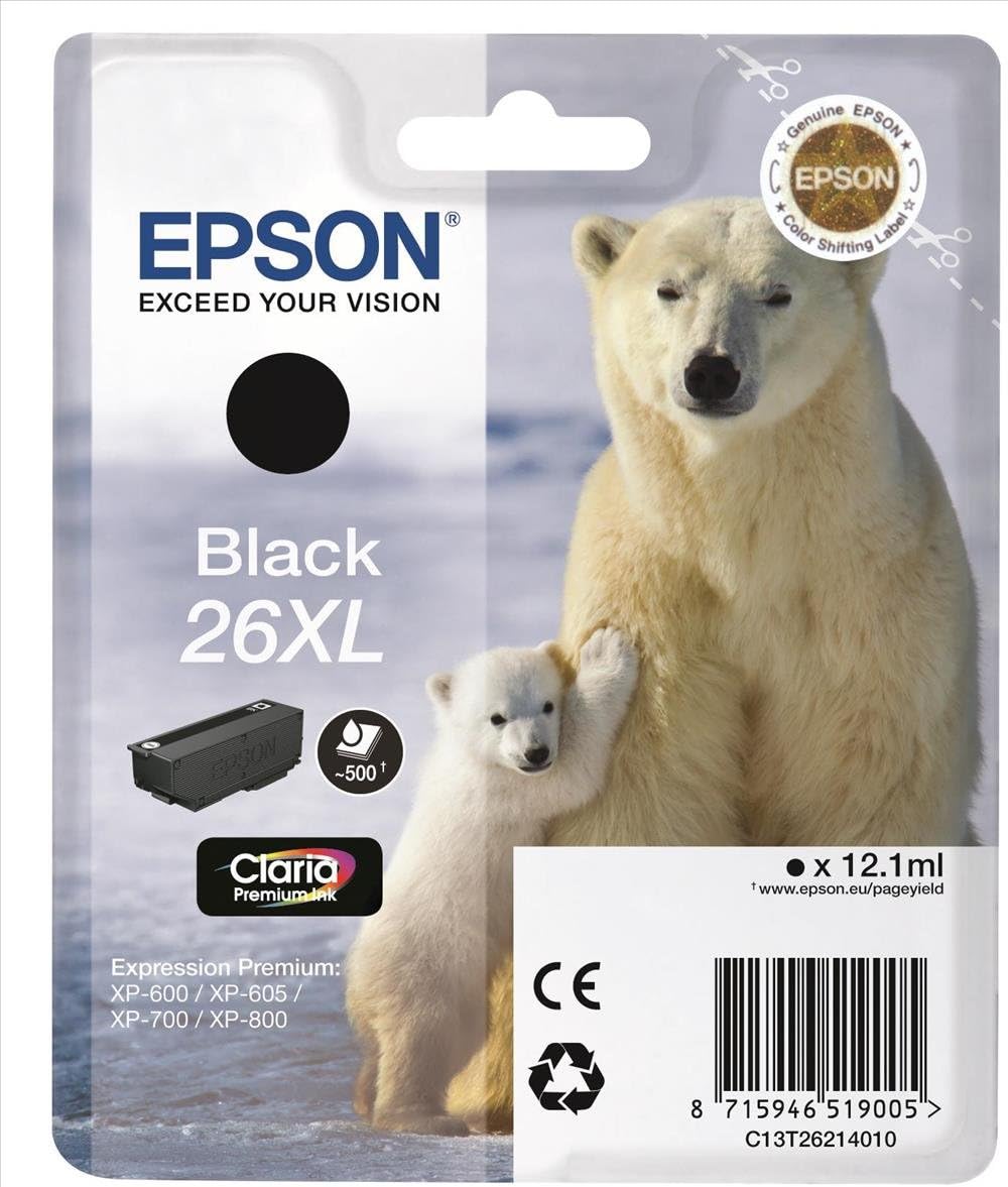 Epson 26XL Polar Bear Black High Yield Genuine Claria Premium Ink Cartridge