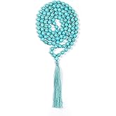 108 Mala Beads 8mm Natural turquoise-blue howlite Long Polished-Finish Genuine Semi-Precious Stone Long Crystal Mala Prayer Bead Necklace Or Bracelet for Yoga Meditation Energy Balancing
