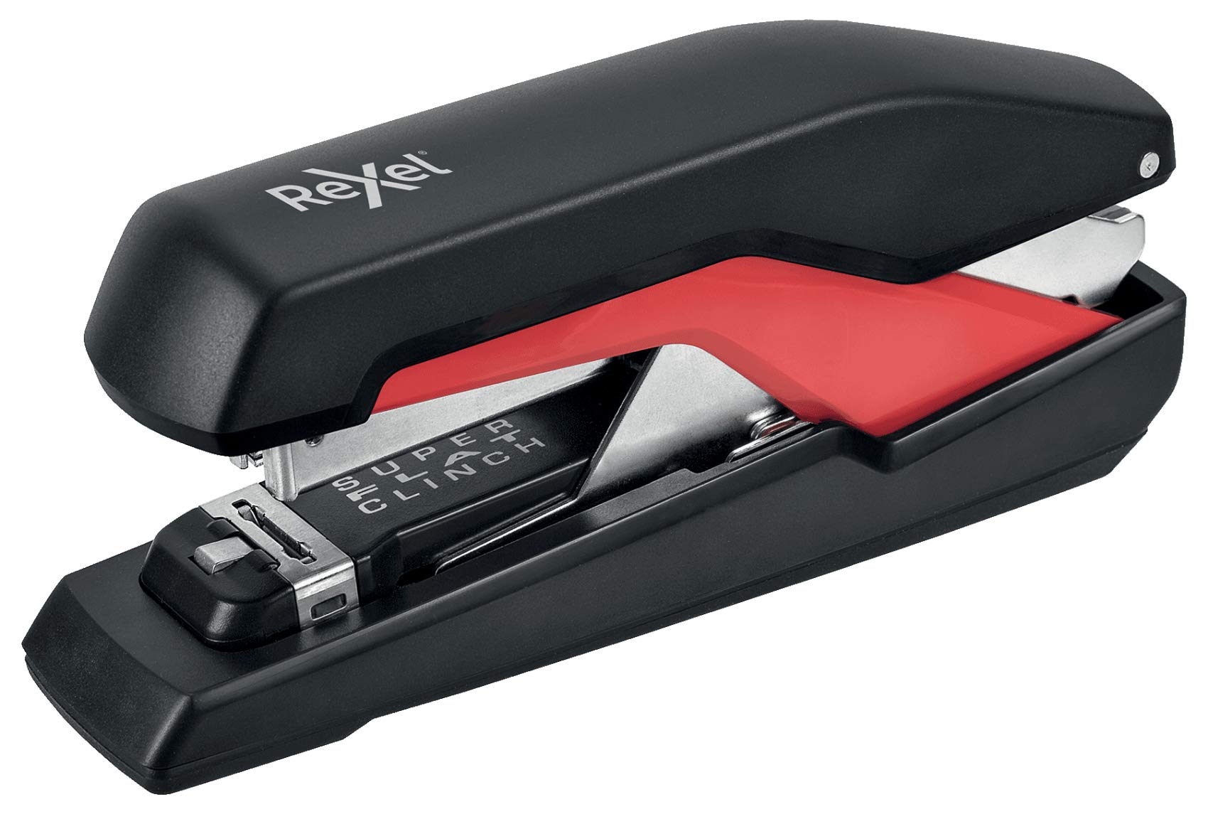 Rexel Supreme Omnipress SO60 Full Strip Stapler, 60 Sheet Capacity, Flat Clinch Stapling, Includes Staples, Metal Body, Black/Red, 2115680