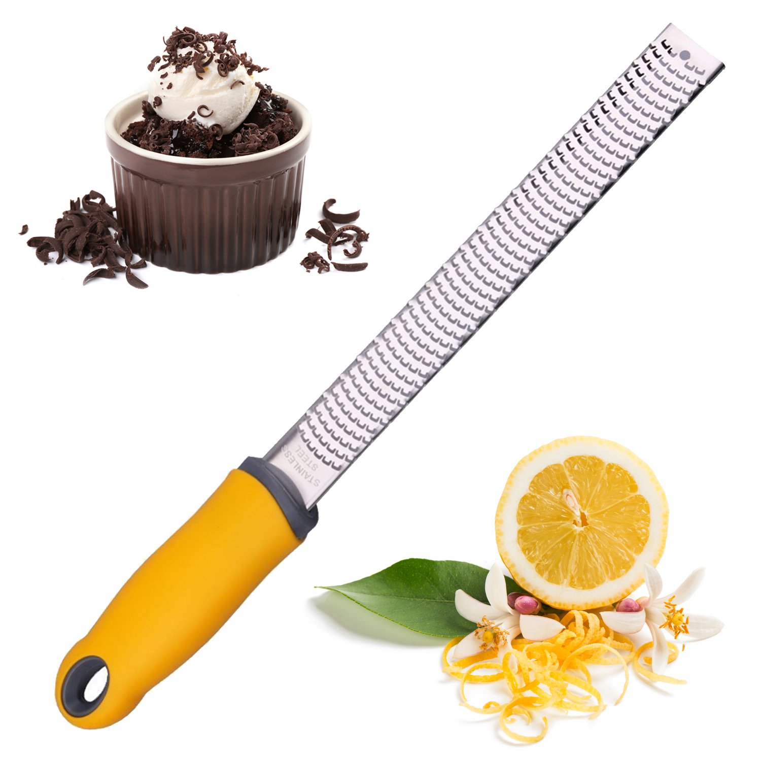 Cheese Grater Zester Stainless Steel – Great for Lemon, Ginger, Garlic, Parmesan, Coconut, Potato, Citrus – Shredder for Hard Cheeses - Fine Grate Spices by Zulay Kitchen - compare to Microplane