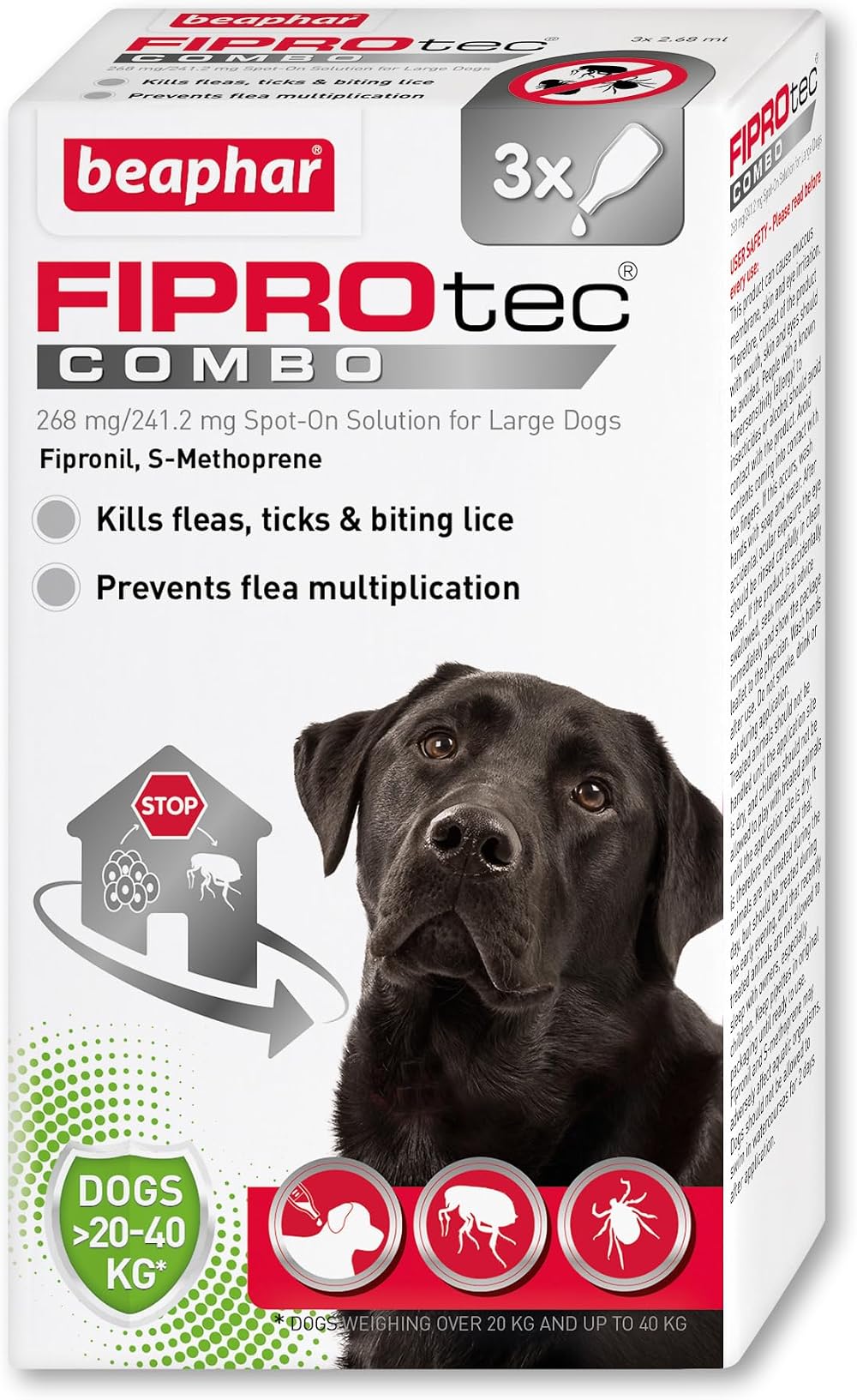 Beaphar FIPROtec COMBO for Large Dogs 20-40kg 3 Pipettes Vet Strength
