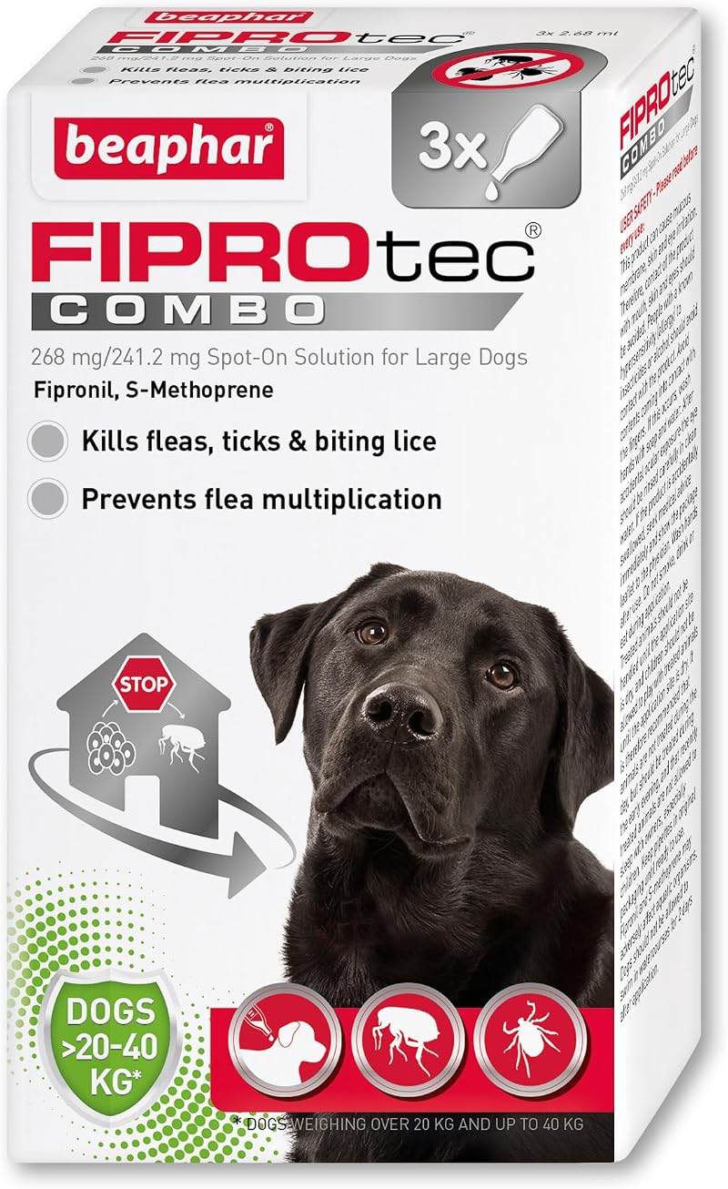 Beaphar FIPROtec COMBO for Large Dogs 20-40kg 3 Pipettes Vet Strength