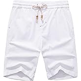 Janmid Men's Linen Shorts Casual Elastic Waist Drawstring Summer Beach Shorts