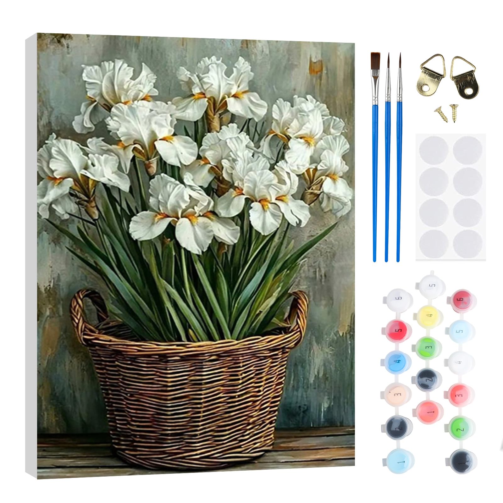 RICUVED Flower Painting by Number Kits for Adult, DIY Flower Basket Canvas Oil Painting Kit for Kids or Beginner with Paint Brushes Acrylic Pigment Drawing Paintwork with Wooden Frame 20x30cm — image 1
