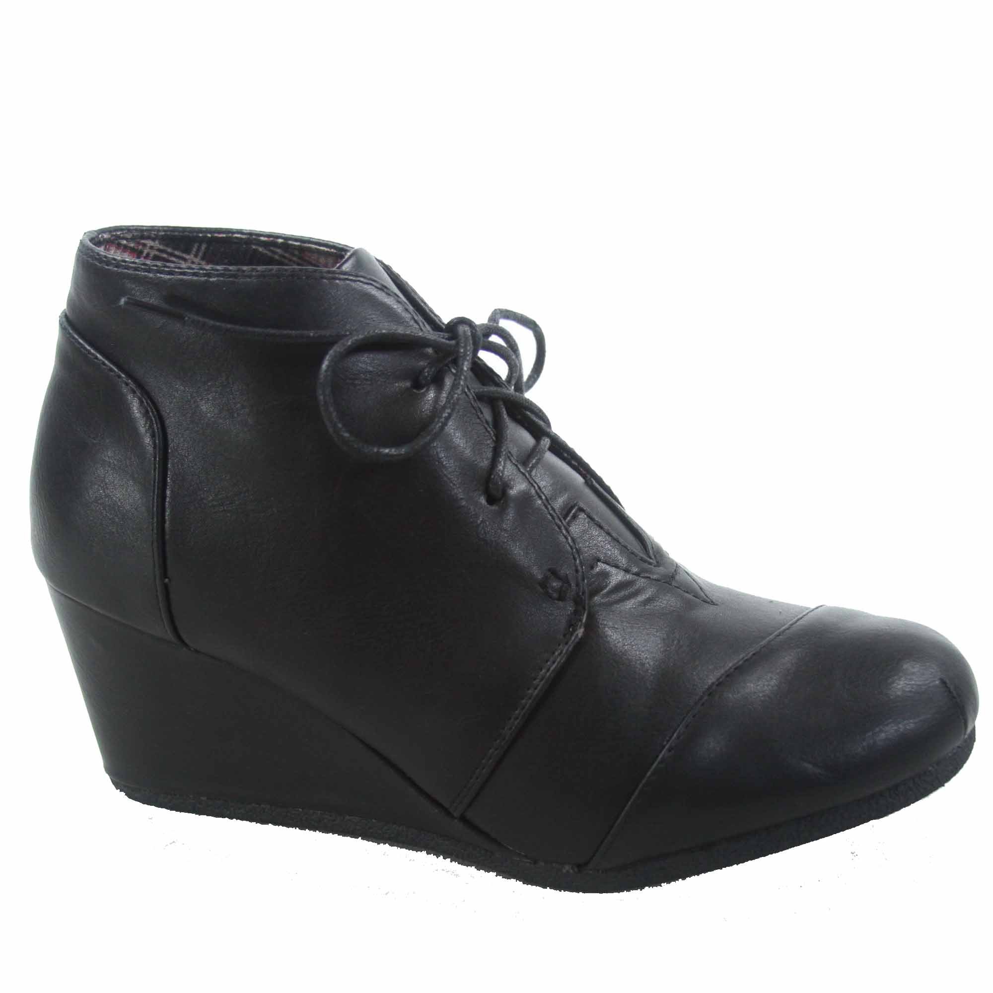 Forever Link Patricia-11 Women's Casual Ankle Booties Lace up Low Wedge Shoes (7 B(M) US, Black)