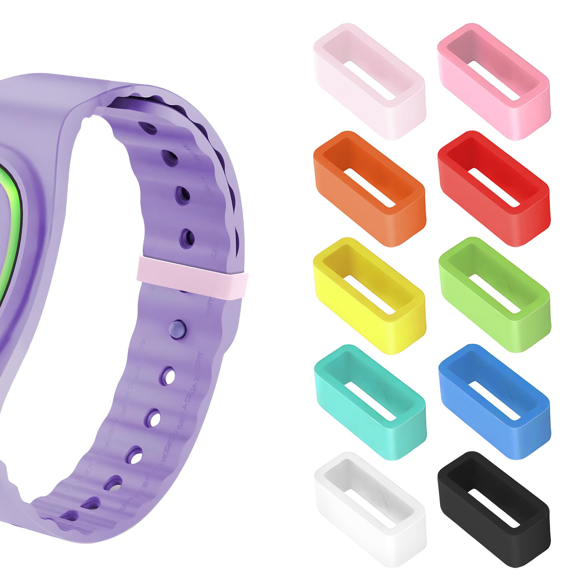 Seltureone 10 Pack Compatible with MagicBand+/1.0/2.0 Band Holder Clips, Soft Silicone Magic Band Locks Universal for 20mm Wide Bands Smart Watch Security Rings - Multicolor