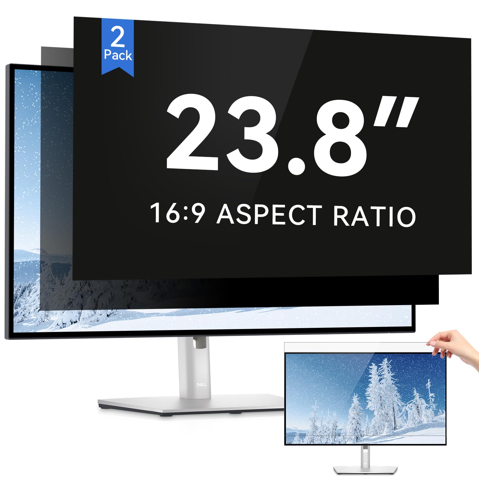 IPROKKO [2 Pack 23.8 Inch Computer Privacy Screen Filter, Removable Anti Glare Blue Light Scratch Protector Film for 23.8inch Computer 16:9 Widescreen Monitor, Anti Spy Security Protector Shield