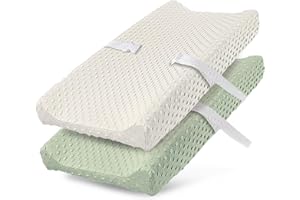 MINIKUKU 2 Pack Changing Pad Cover for Baby Boys Girls, Ultra Soft Breathable Plush Dot Diaper Changing Table Pad Cover, Neutral Fitted Changing Pad Sheets (Pristine and Green)
