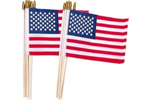 UELFBABY 12 Pcs 8x12 Inch Small American Flags on Sticks, US Handheld WoodenStick flag with Kid-Safe Spear Top,Memorial Day,Independence Day, Patriotic Decorations,Yard Gladen Flag