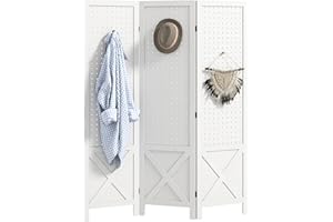 HOMCOM 3 Panel Pegboard Display Room Divider, 56.9" Tall Wood Indoor Portable Folding Privacy Screen, Partition Wall Divider 