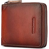 Mens Genuine Leather Zipper Wallet RFID Secure Large Capacity Double Fold Multi-card Leather Wallets for Men and coin purse