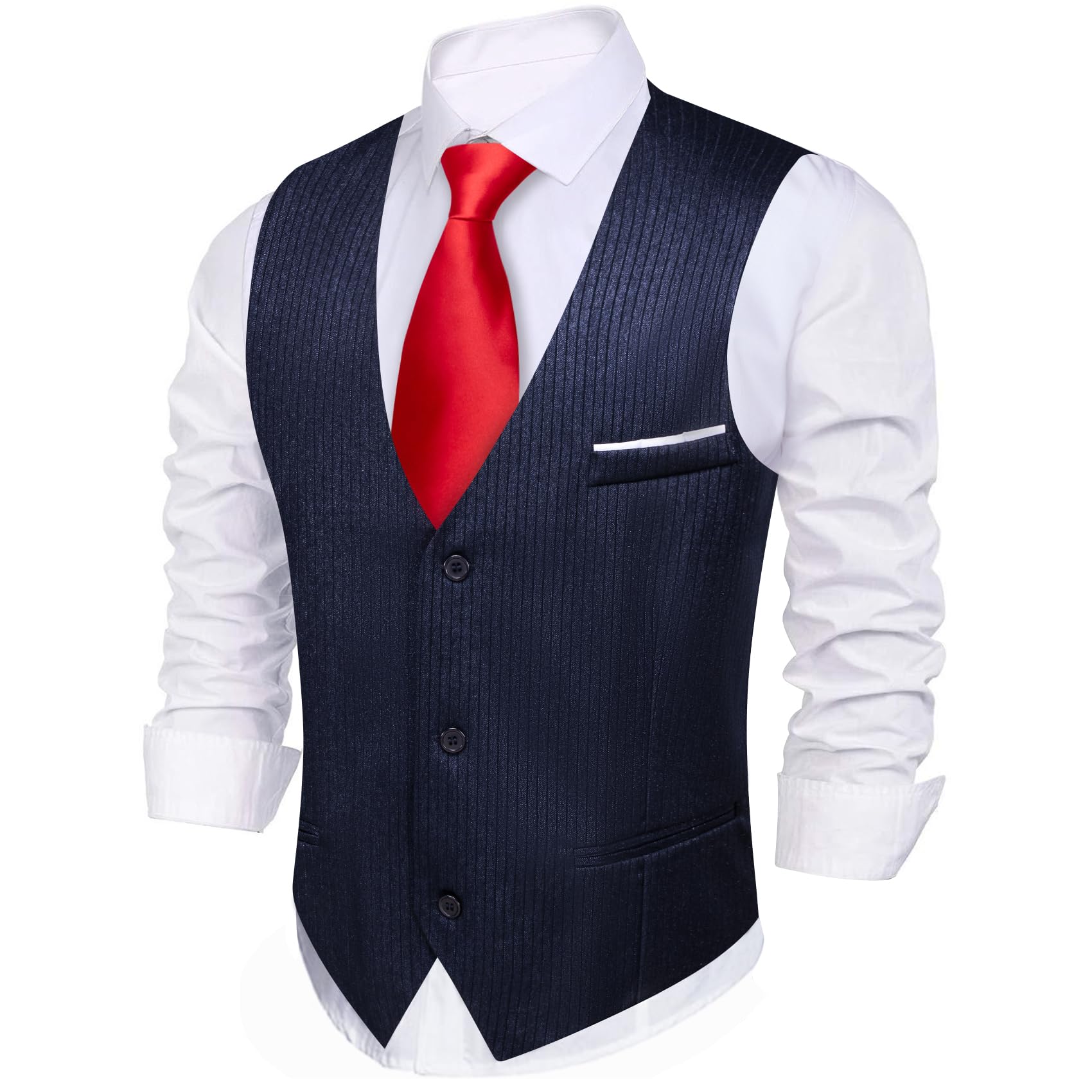 Barry.Wang Mens Navy Blue Vest Striped