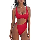 SUUKSESS Women Sexy One Piece Tummy Control Swimsuit Cutout Backless Bathing Suit