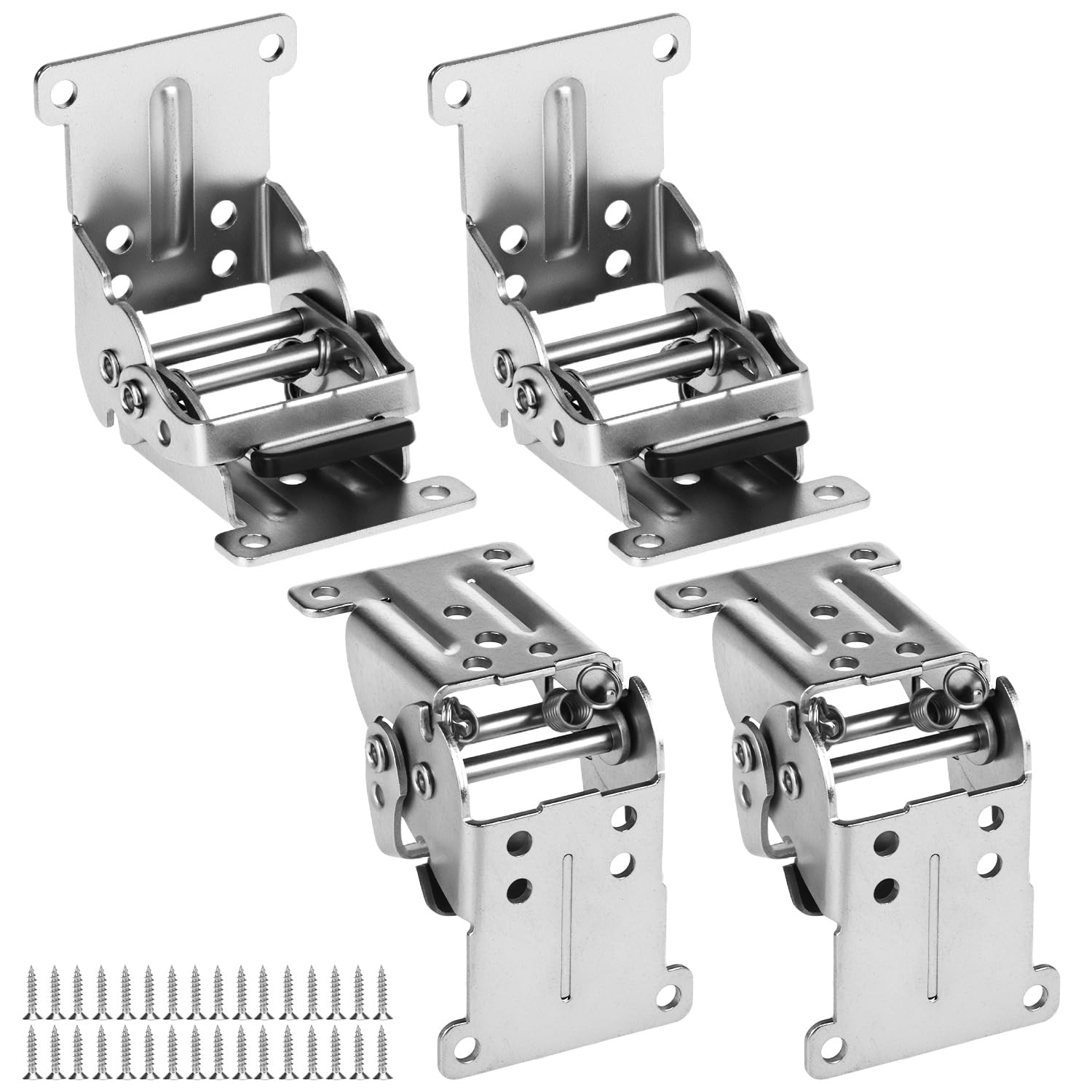 QWORK® 4 Pack Folding Lock Extension Self Locking Foldable Hinge Hardware for Table Bed Leg Feet Screws Included - Silver