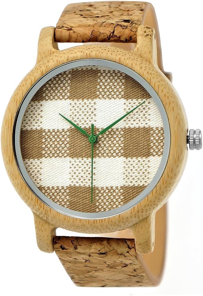 Handmade Wood Germany® Designer Unisex Men's Women's Watch Organic Vegan Wooden Bracelet Watch Analogue Quartz Brown White with Cork Strap and Cotton Dial
