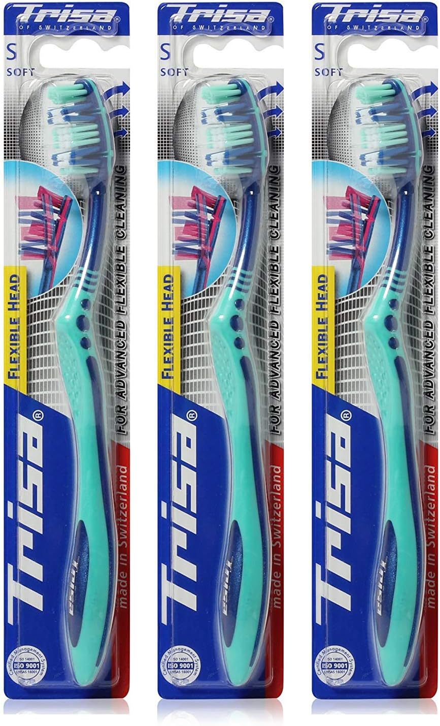 Trisa Flexible Head Soft Toothbrushes(Pack of 3 in Different Colours)