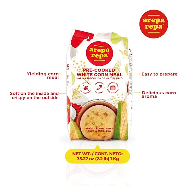 AREPA REPA PRE-COOKED WHITE CORN MEALL, GLUTEN FREE, KOSHER, IDEAL TO PREPARE AREPAS, 35.27 OZ (PACK OF 1)